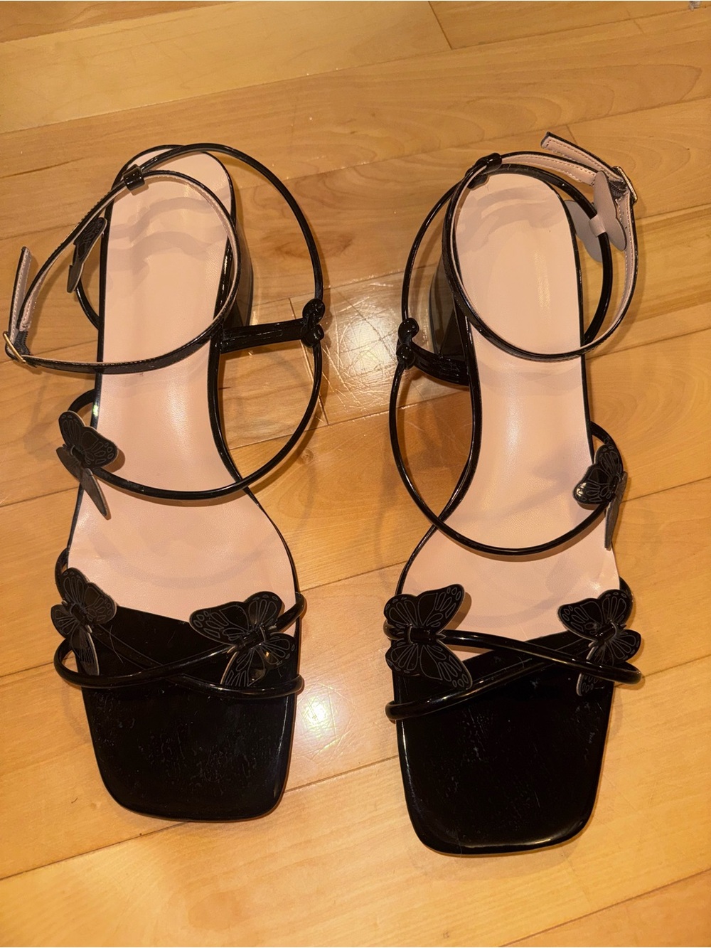 Only Maker Butterfly Ankle Strap Block Heel Sandals | Black | Size 12 | NEW